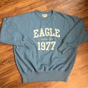 American Eagle Men's Hangin' Since 1977 Crewneck Sweatshirt Blue,Size S/P/CH
